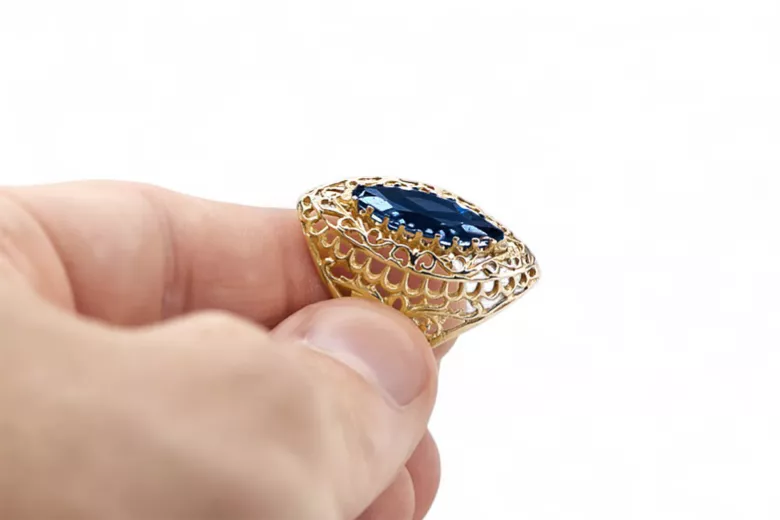 14K Жовте золото Сапфір Каблучка Вінтаж vrc090y